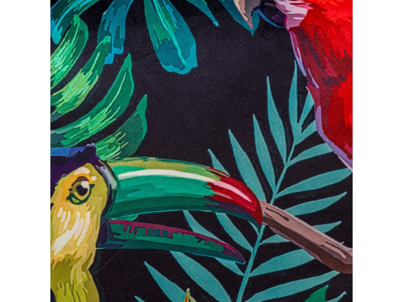  coussin à franges jungle oiseaux  - Conforama C