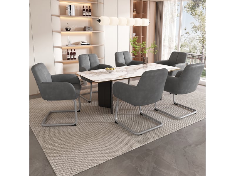 Chaise de salle à manger lot de 6 avec accoudoirs et dossier ergonomique  - cuir microfibre gris  - Conforama C