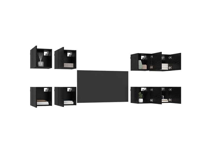  Meuble tv - banc tv - meuble de rangement mural 8 pcs chêne noir bois d'ingénierie  - Conforama C