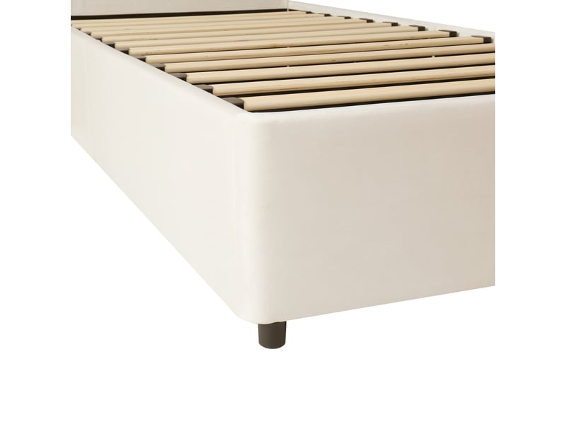  Lit coffre 90x190 cm, lit enfant avec sommier à lattes, tête de lit rembourrée, velours beige, sans matelas  - Conforama R