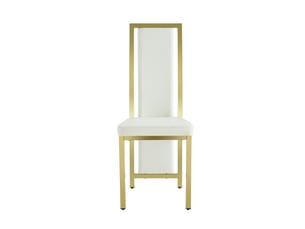 Chaises de salle à manger minimalistes lot de 2, simili cuir blanc bordure dorée, cadre métal doré, hauteur 109 cm, salle à manger bureau
