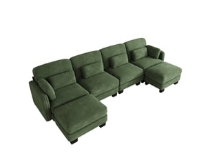 Canapé d'angle modulable 4 places 330x143x88 cm en chenille verte