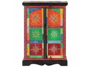 Buffet - bahut - meuble de rangement peint à la main avec portes 53x30x75 cm bois de manguier