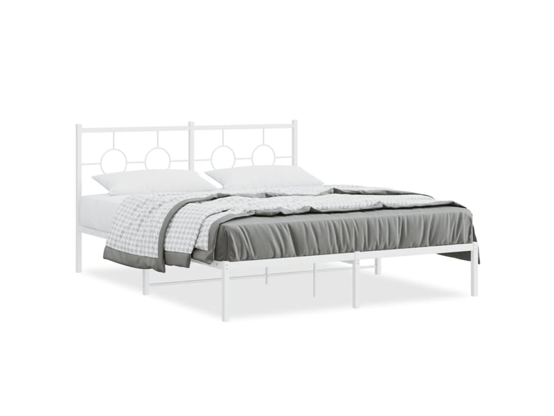  Lit double- lit adulte -  cadre de lit métal sans matelas et tête de lit blanc 160x200 cm  - Conforama A