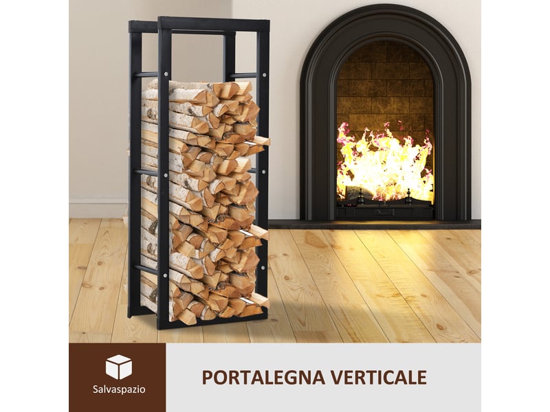  Porte-bûches vertical en métal noir, charge 100 kg, intérieur et extérieur, 40 x 25 x 100 cm  - Conforama W