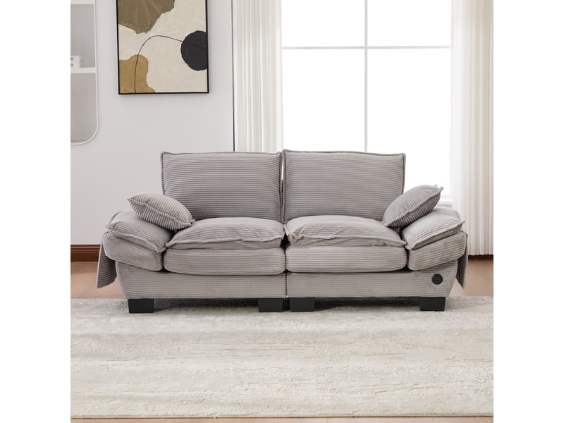  Canapé droit fixe 2 places tissu gris clair  - Conforama D