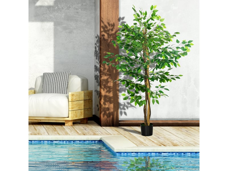  Lot de 2 plantes artificielles ficus hauteur 1,50 m tronc branches liane lichen feuilles grand réalisme pot inclus vert  - Conforama W