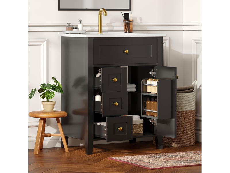 Meuble sous vasque 61x47x86 cm noir brillant avec vasque en céramique - Conforama E