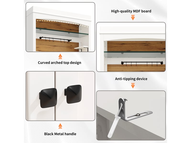  Lot de 2 buffets hauts, coloris blanc, 107 × 34 × 184 cm chacun, mdf et métal, led rgb pilotable par application  - Conforama D