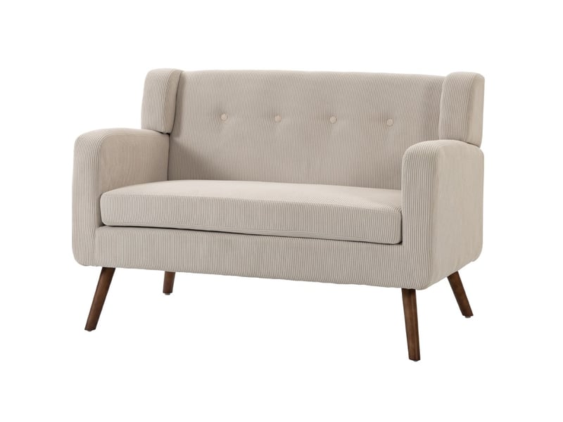  Canapé droit fixe 2 places en velours côtelé beige 118 cm, confort compact pour petits espaces au quotidien  - Conforama A