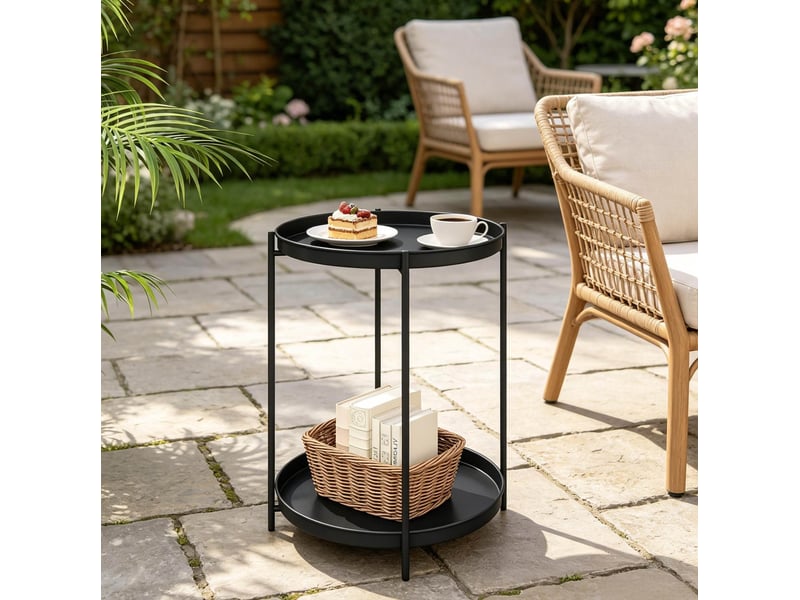  Table d'appoint ronde 44x44x53 cm à 2 plateaux amovibles en métal noir  - Conforama C
