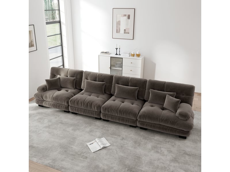  Canapé d'angle, canapé convertible, assise profonde, en chenille, marron, 4 places  - Conforama C