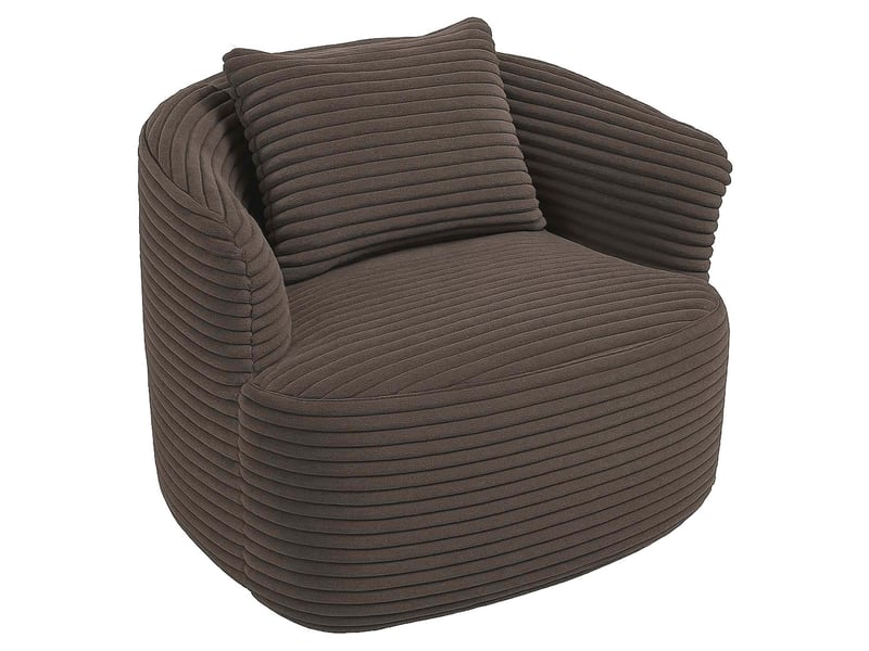  Fauteuil lounge relax avec coussin design arrondi et assise rembourrée tissu velours côtelé marron 04_0008970  - Conforama E