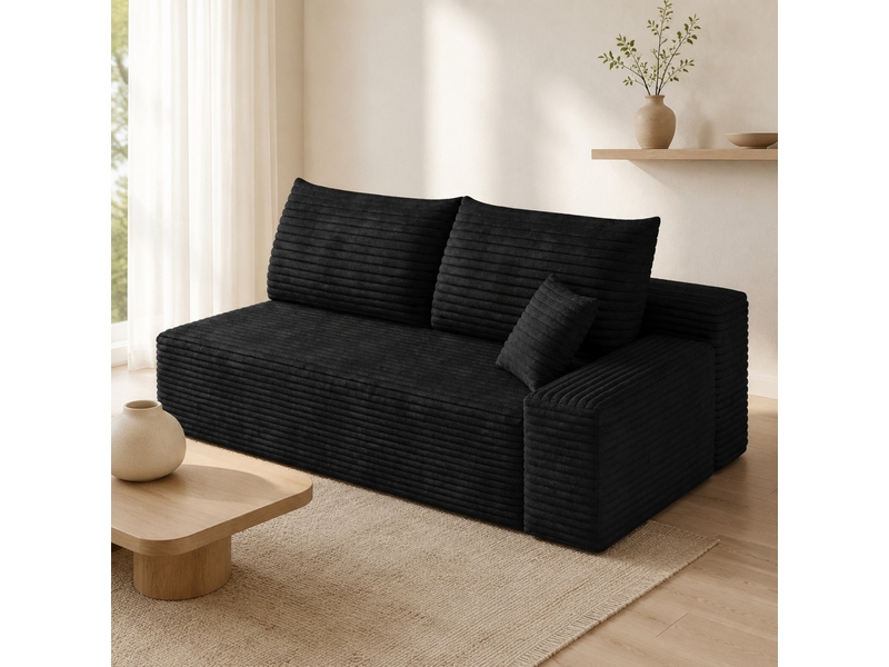 Canapé d'angle réversible 2 places avec méridienne, design modulaire sans montage, en tissu noir - Conforama B