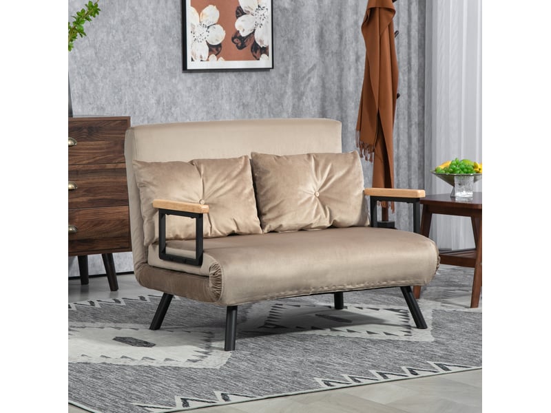Canapé convertible 2 places marron clair, aspect velours, dossier réglable, 102 x 73 x 81 cm - Conforama C