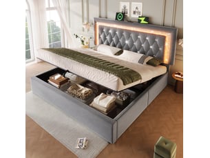 Lit coffre 160x200 cm REDOM   coloris gris