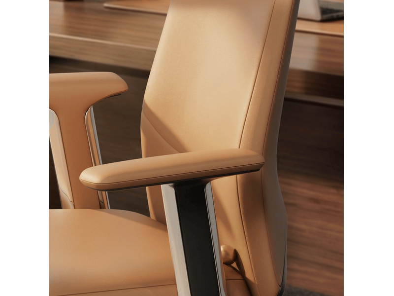  Chaise de bureau 67 x 63,5 x 100 cm marron, cuir italien, dossier inclinable, base en aluminium à roulettes  - Conforama E