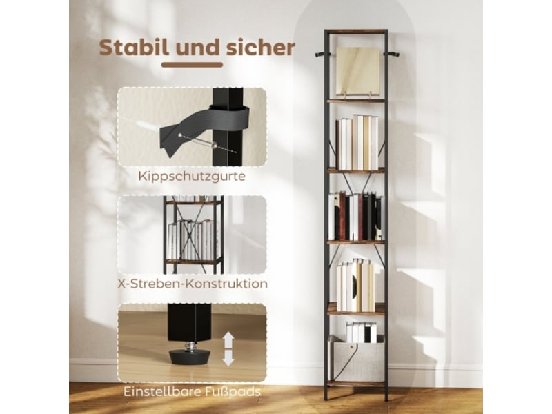  Lot de 2 bibliothèques 6 niveaux, cadre en acier, style rustique, brun, salon et bureau  - Conforama E