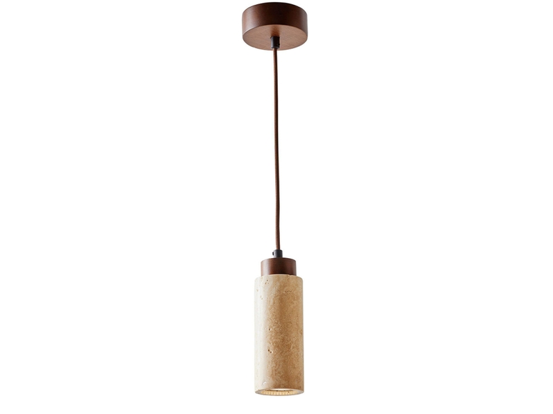  Suspension en travertin et bois effet noyer iris  - Conforama A