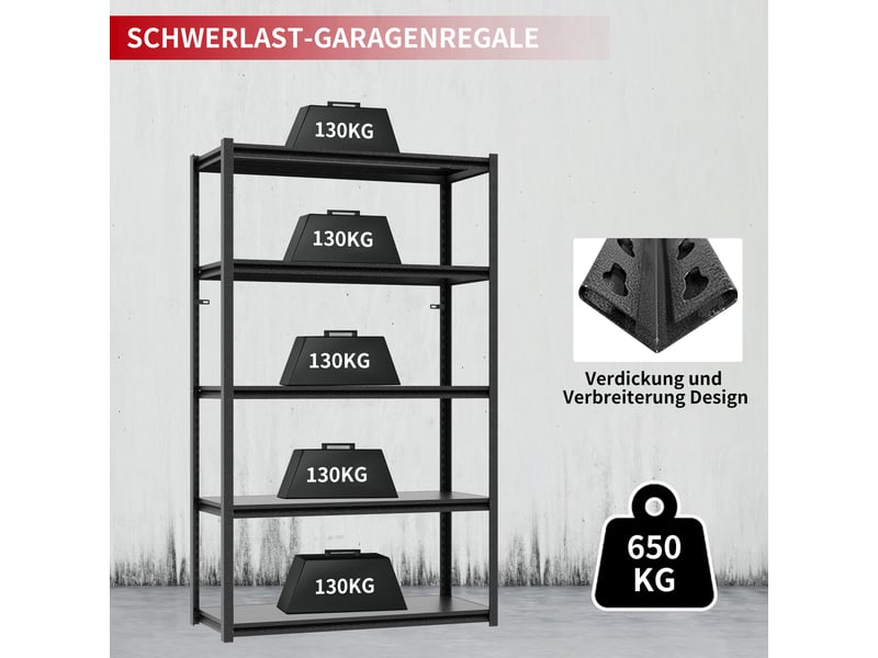  Étagère métallique à 5 niveaux, hauteur 160 cm, capacité de charge 650 kg, structure robuste en acier, hauteur réglable pour garage, entrepôt et maison, conception sans bois, résistante aux rayures, dimensions : 160 cm (h) x 80 …  - Conforama B
