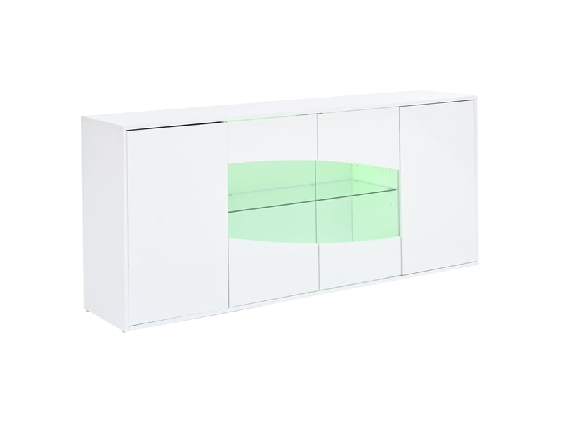  Buffet 160x35x70 cm à 4 portes avec led rgb, blanc brillant  - Conforama A