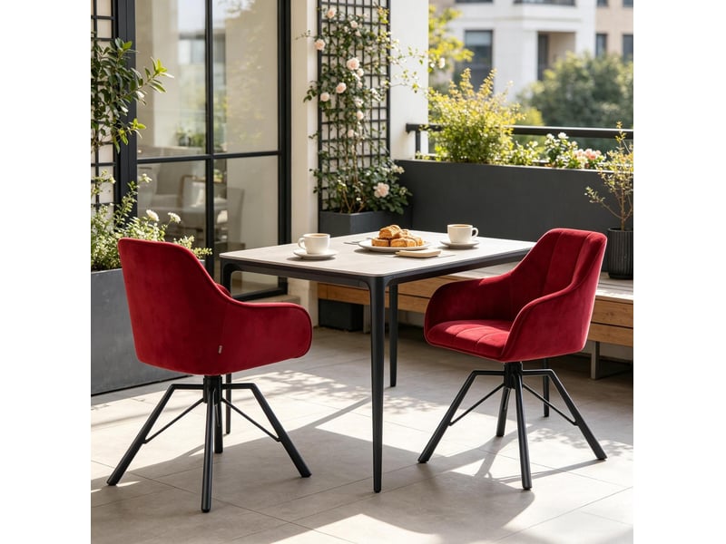  Chaise de salle à manger pivotante à 360 degrés avec accoudoirs et dossier rembourré, lot de 2 en velours rouge vin  - Conforama B