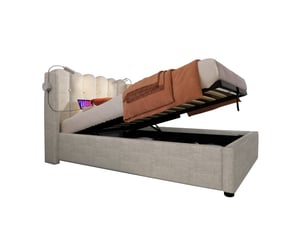 Lit coffre tcqpz 90 x 200 cm avec liseuse et fonction de charge usb tête de lit rangement lin beige