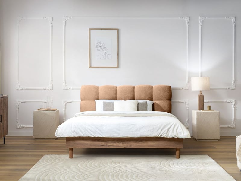  Bobochic lit kumo tissu lisse lattes massives pieds en bois naturel rose 140x190 KUMO - Conforama B