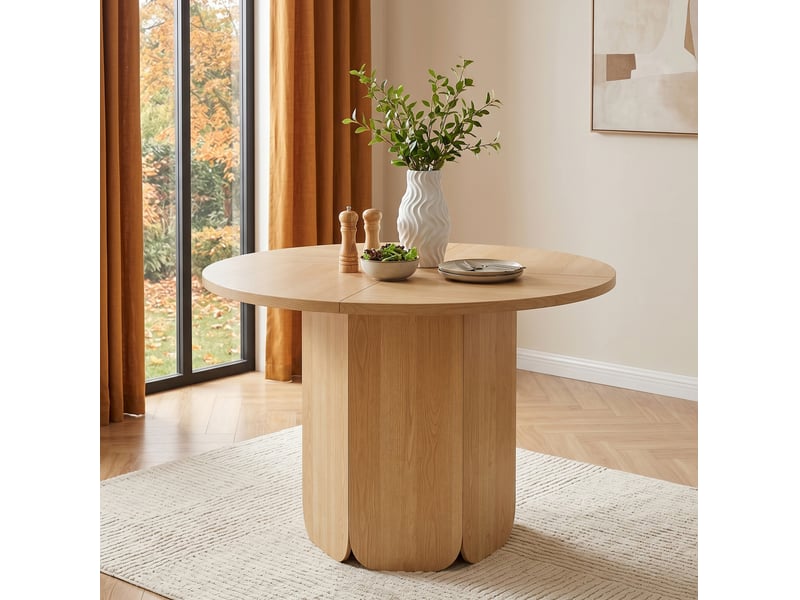 Table à manger ronde 120x120 cm, design classique, finition chêne en panneau mdf, esprit scandinave, pour 4-6 personnes - Conforama D