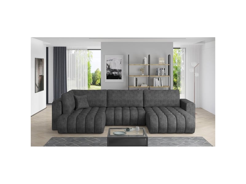  Canapé d'angle bonita convertible 6 places gris foncé tissu chiné – droit – 350x175cm  - Conforama B