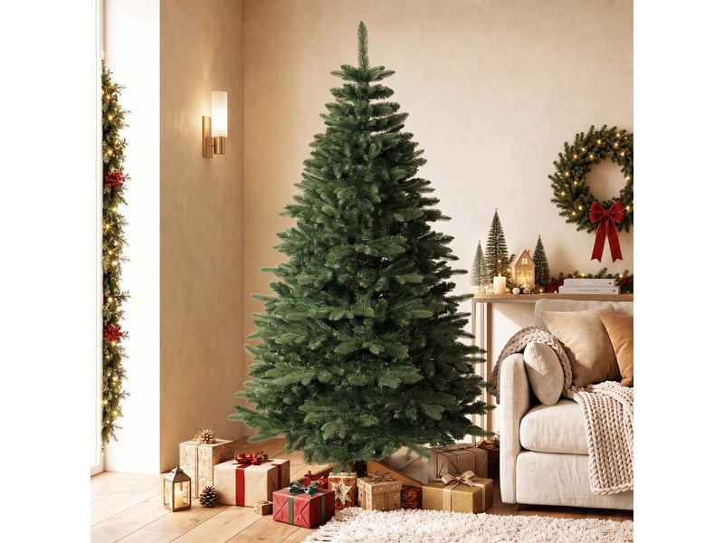  Sapin de noël artificiel 180 cm, sapin noble, nombreuses branches pliables, 961 pointes, support en bois pliable, vert  - Conforama B