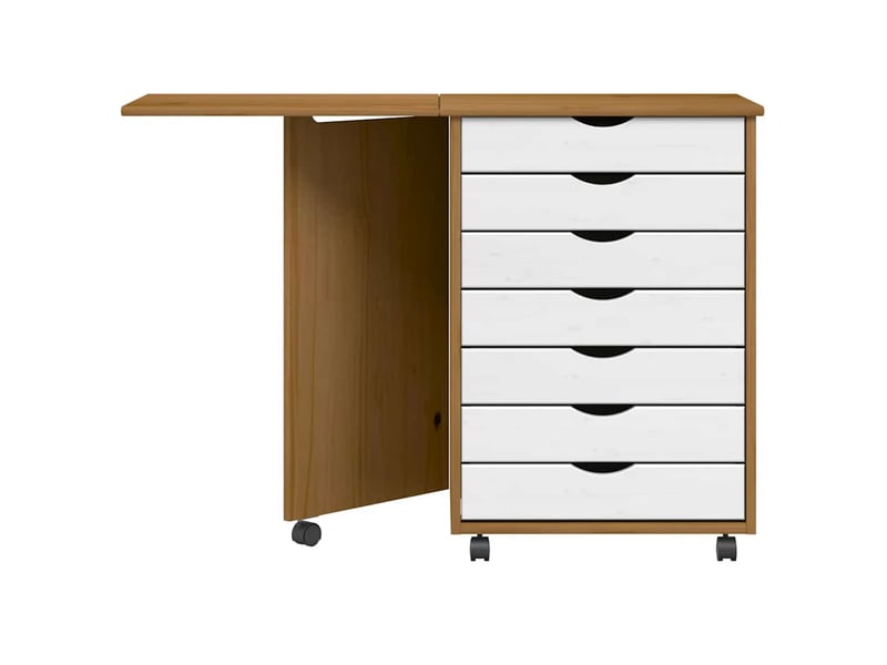 Armoire de rangement roulante avec bureau moss marron miel bois de pin - Conforama C