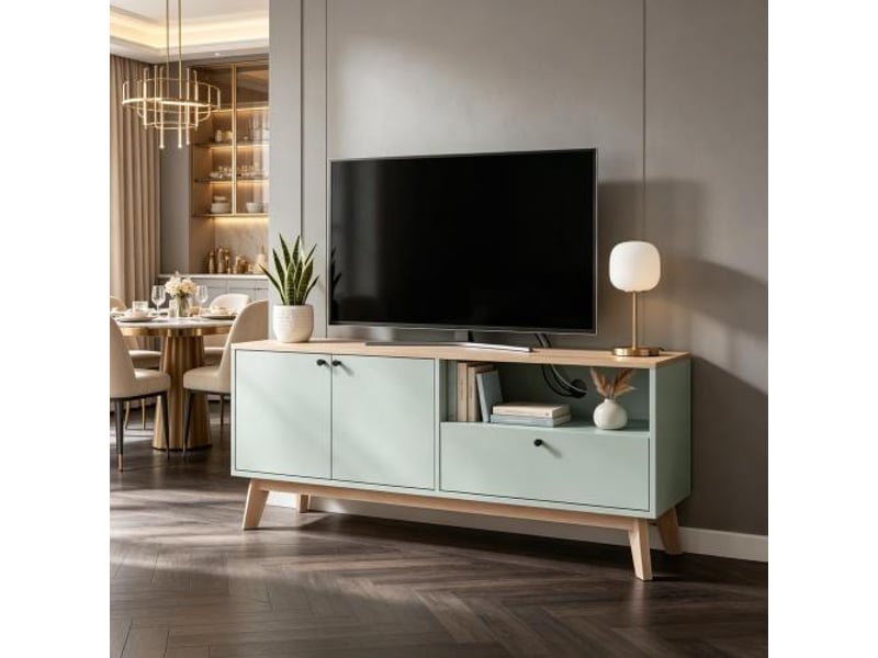 Meuble tv 120 cm – télé jusqu’à 36 pouces, 2 portes, 1 tiroir et étagère ouverte, rangement pratique  - Conforama B
