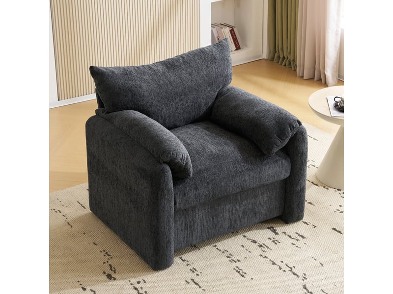  Fauteuil 1 place grande largeur 96 cm en chenille, fauteuil lounge confortable avec coussins d’accoudoirs, structure robuste, pour salon et chambre - gris  - Conforama E