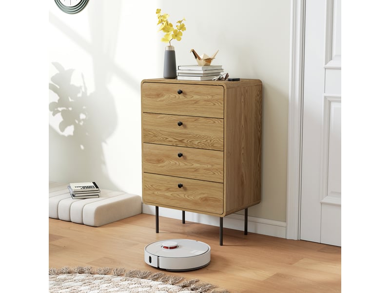  Commode 4 tiroirs, meuble de rangement étroit avec pieds en acier, coins arrondis, chêne, 60 x 39 x 91,5 cm  - Conforama W
