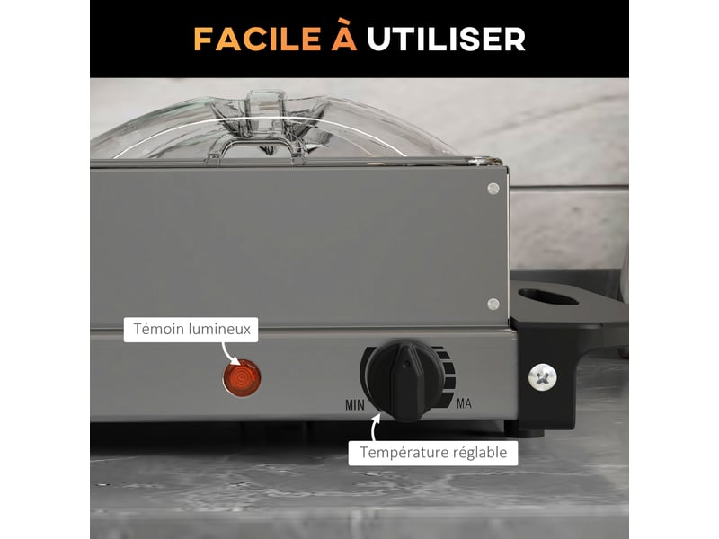 Chauffe-plats électrique acier inoxydable 300 w capacité 2 x 2,4 l et 2 x 1 l plaque chauffante et réglable températur - Conforama R