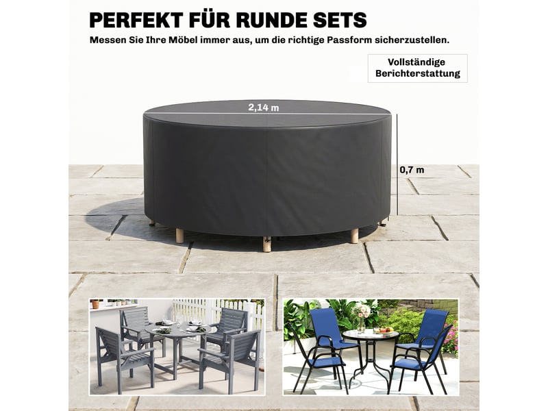  Housse de protection pour mobilier de jardin, résistante à l'hiver, imperméable et anti-uv, en tissu oxford 420d, ø 214 x 70 cm (h), noire  - Conforama E