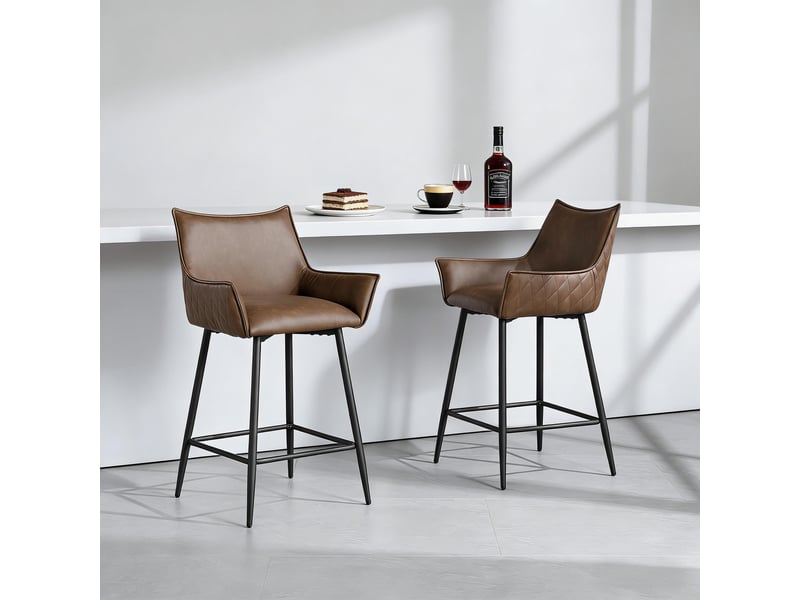  Tabourets de bar élégance lot de 2, design vintage, dossier et accoudoirs courbés, ergonomiques  - Conforama B