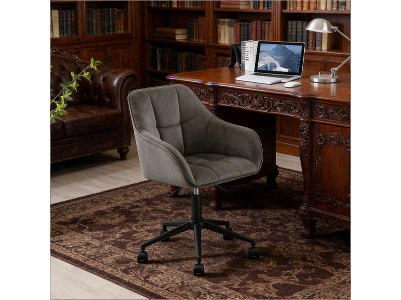  Fauteuil de bureau pivotant en velours, hauteur réglable, base métallique 5 branches  - Conforama D