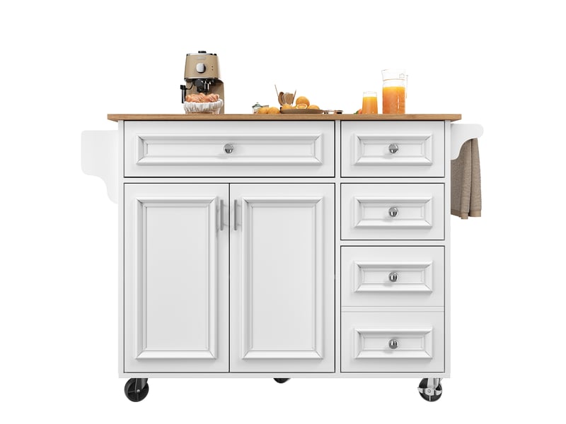  Îlot de cuisine pliant sur roulettes 110 x 45-75 x 92 cm, mdf blanc avec rangements  - Conforama A