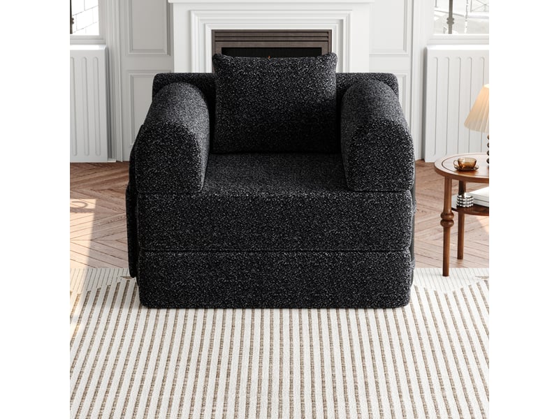  Fauteuil convertible 1 place avec rangement  - 3 cadres en acier, couchage modulable, chenille noire 32,0 × 32,0 × 103,0 cm  - Conforama C