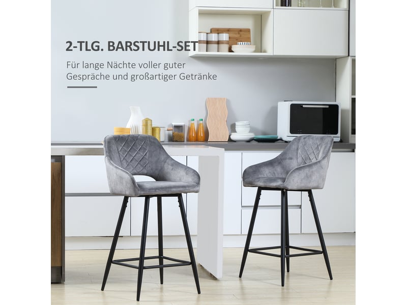  Lot de 2 tabourets de bar avec repose-pieds 50 x 53 x 94 cm, chaises de comptoir, assise en polyester gris  - Conforama D