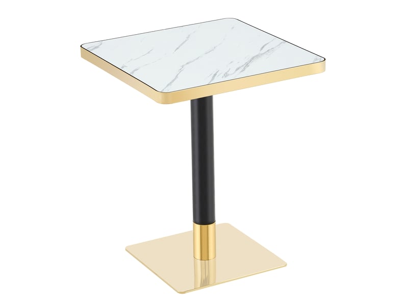  Table à manger carrée effet marbre avec plateau en mdf et piètement métallique, blanche  - Conforama A