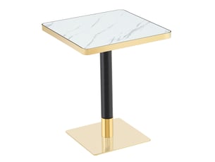 Table à manger carrée effet marbre avec plateau en mdf et piètement métallique, blanche