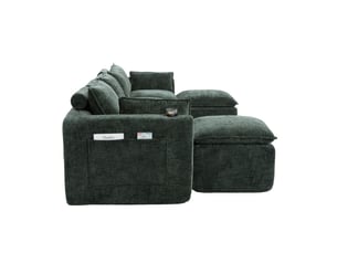 Canapé modulable, canapé 4 places, en tissu chenille, vert foncé, poches latérales, porte-gobelets, adapté à l'espace de vie