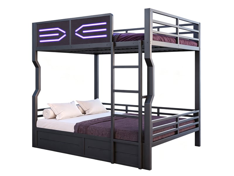  Lit superposé 140x200 cm avec led et échelle droite noir  - Conforama A