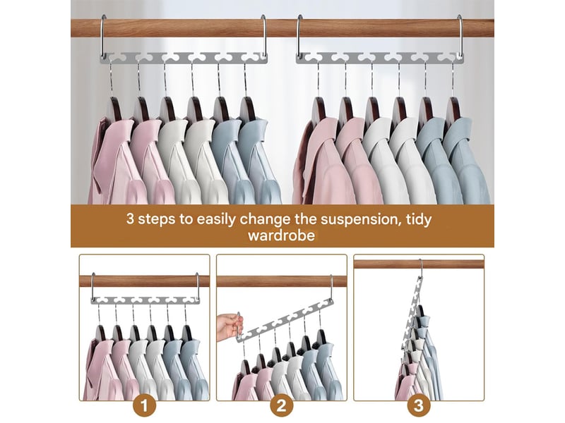  Crochets muraux cintres gain de place, organiseurs de placard antidérapants, cintres multi-usages, argentés, 6 pièces, gris XLH-ZLS-000837ZLS - Conforama E