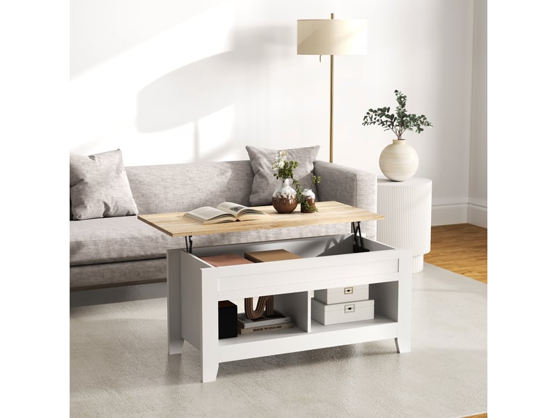  Table basse plateau relevable, table de salon avec étagères et compartiment caché,blanc 105 x 50 x 49-62,5 cm  - Conforama W