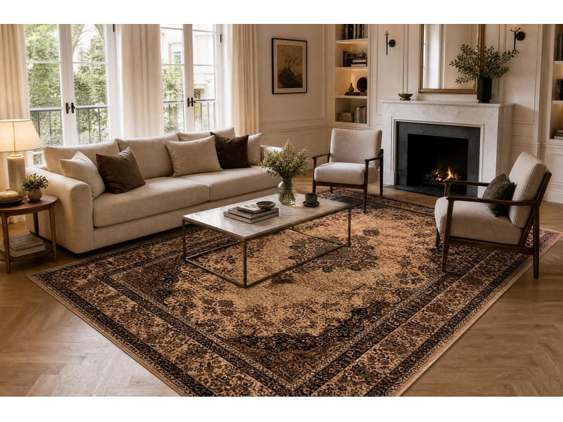  Tapis en laine kashqai 4355 100 oriental, cadre, ornement beige   vert 160x240 cm  - Conforama D
