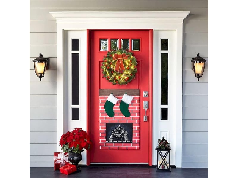  Couronne de noël 40cm avec guirlande led à pile – décoration suspendue pour porte d'entrée (piles non incluses)  - Conforama E